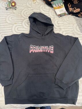 Primitive Black Hoodie with Pink and White Drip Logo
